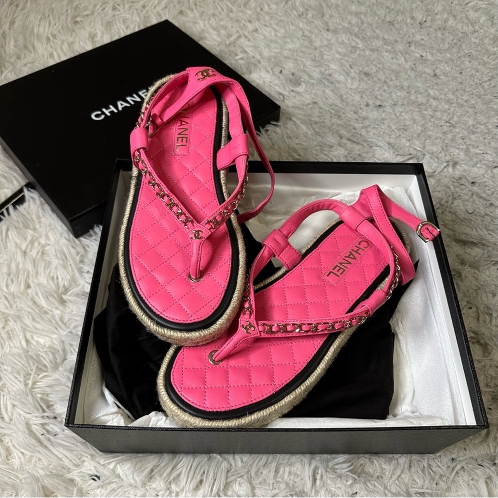 Chanel Pink Espadrille Sandals